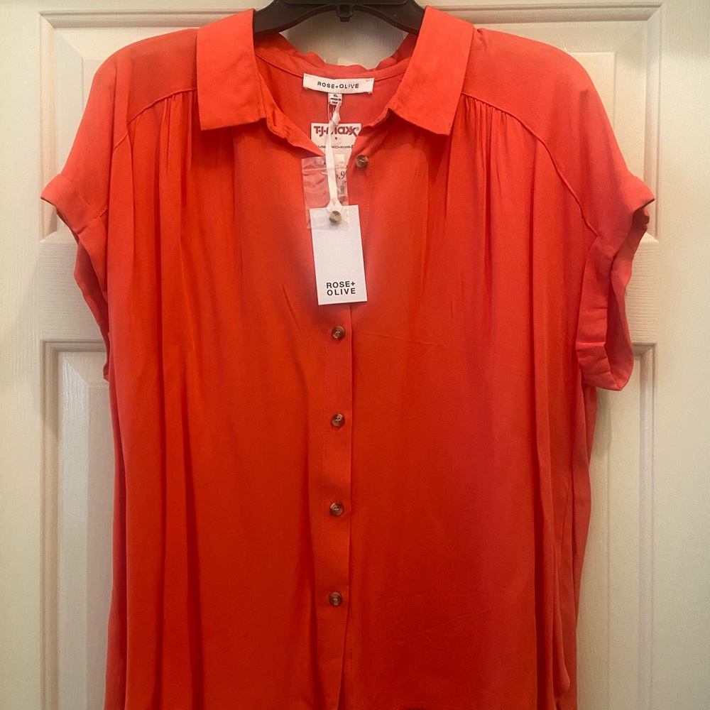Rose & Olive Women's Orange Button Down Shirt
